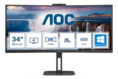 Monitor Curvo Aoc Cu34v5cw/bk Led 34  Ultra Wide Qhd 100hz