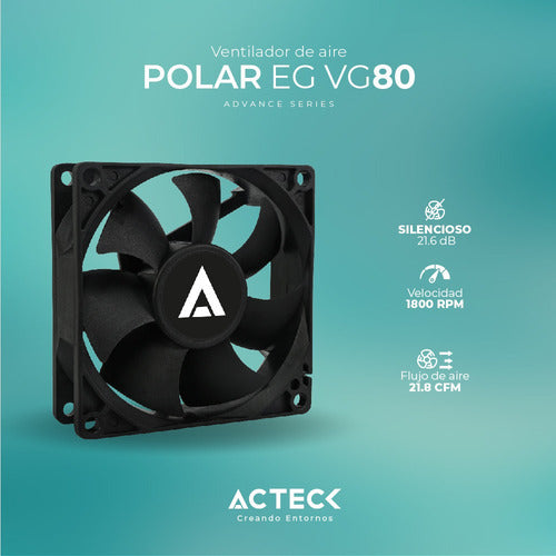 Ventilador Acteck Polar Eg Vg80 80mm 1800rpm Negro Ac-938129