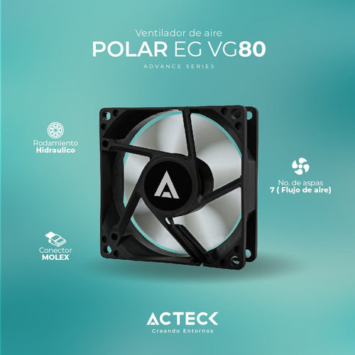 Ventilador Acteck Polar Eg Vg80 80mm 1800rpm Negro Ac-938129