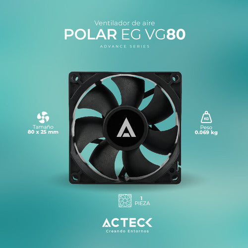 Ventilador Acteck Polar Eg Vg80 80mm 1800rpm Negro Ac-938129