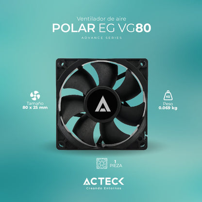 Ventilador Acteck Polar Eg Vg80 80mm 1800rpm Negro Ac-938129