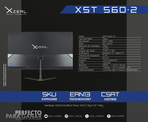 Monitor Gamer Xzeal Xst 560-2 Led 23.8  Full Hd, 100hz Negro