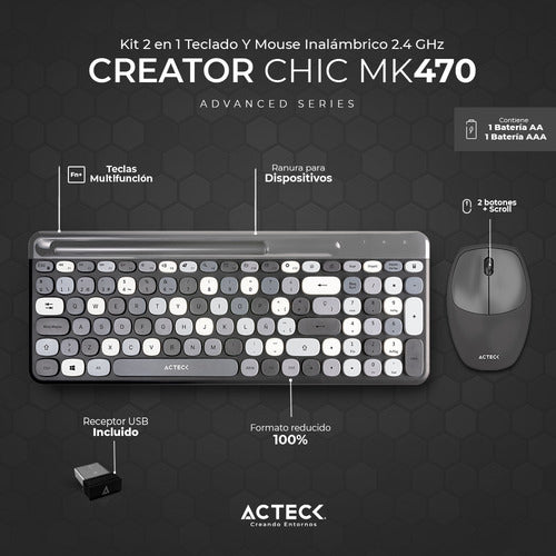 Kit De Teclado Y Mouse Acteck Creator Chic Mk470 Inalámbrico