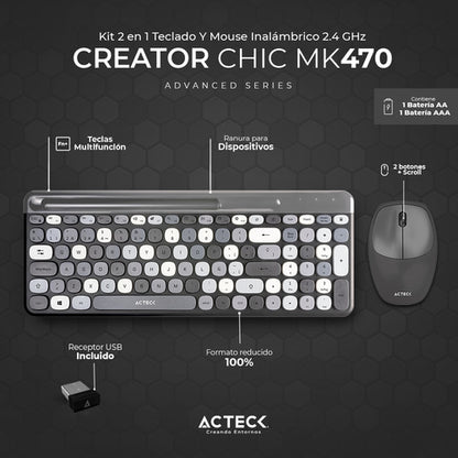 Kit De Teclado Y Mouse Acteck Creator Chic Mk470 Inalámbrico