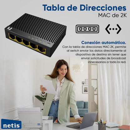 Netis Switch Conmutador Gigabit 5 Puertos 10/100/1000 Mbps
