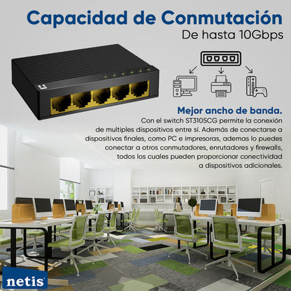 Netis Switch Conmutador Gigabit 5 Puertos 10/100/1000 Mbps