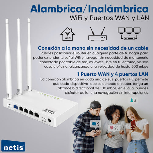 Netis Router Repetidor Wifi De 300 Mbps Wf2409e 3 Ant Blanco