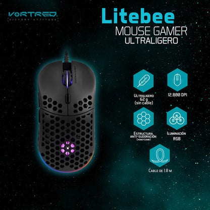 Mouse Gamer Vortred Óptico Litebee, Alámbrico Usb 12.800dpi