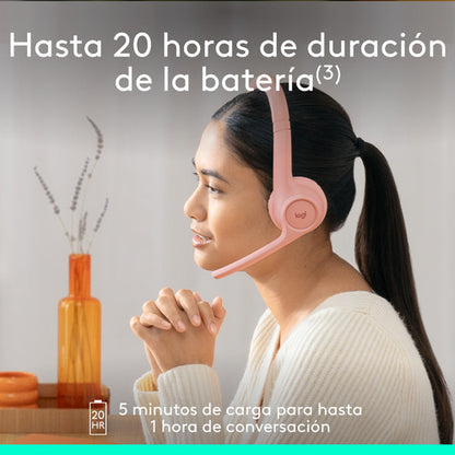 Logitech Audífonos Micrófono Zone 300, Bluetooth Usb-c Rosa