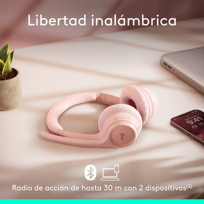 Logitech Audífonos Micrófono Zone 300, Bluetooth Usb-c Rosa