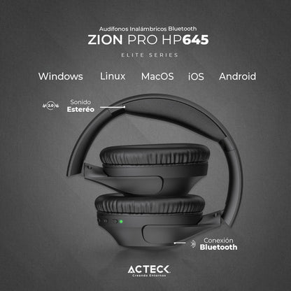 Acteck Audífonos Con Micrófono Zion Pro Hp645 Bluetooth Negr