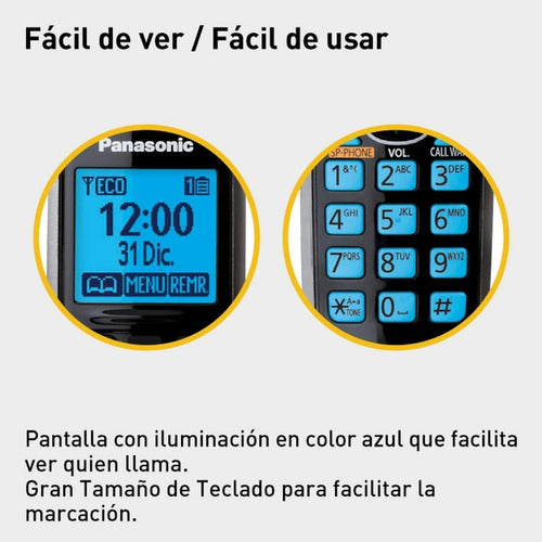 Panasonic Teléfono Dect Pantalla Lcd Inalámbrico 2 Auricular