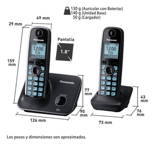 Panasonic Teléfono Dect Pantalla Lcd Inalámbrico 2 Auricular
