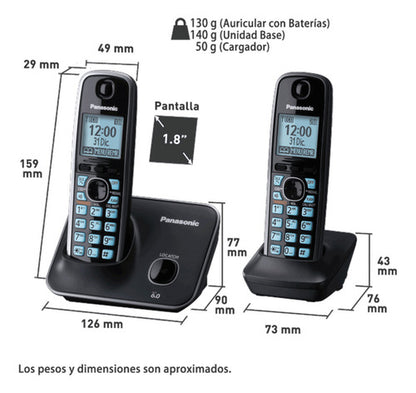 Panasonic Teléfono Dect Pantalla Lcd Inalámbrico 2 Auricular