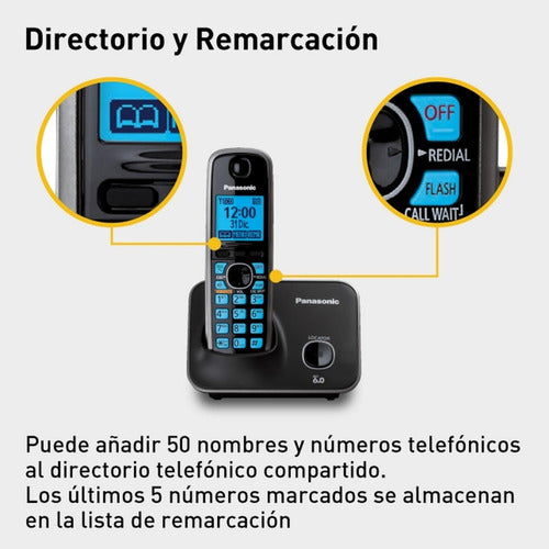 Panasonic Teléfono Dect Pantalla Lcd Inalámbrico 2 Auricular