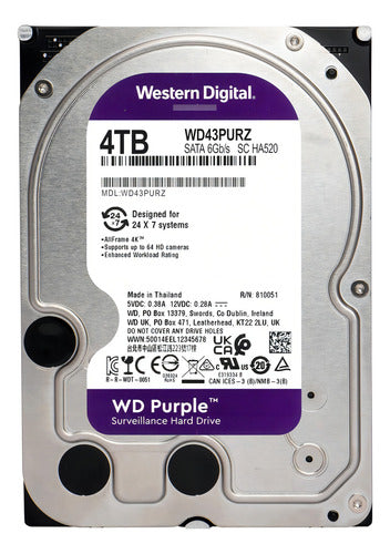 Disco Duro Wd Videovigilancia 4tb 3.5 Sata Purple Wd43purz