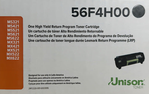 Tóner Lexmark 56f4h00 Negro, 15.000 Páginas 56f4h00