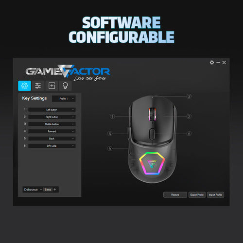 Mouse Gamer Game Factor Óptico Mow700 Bluetooth  26.000dpi