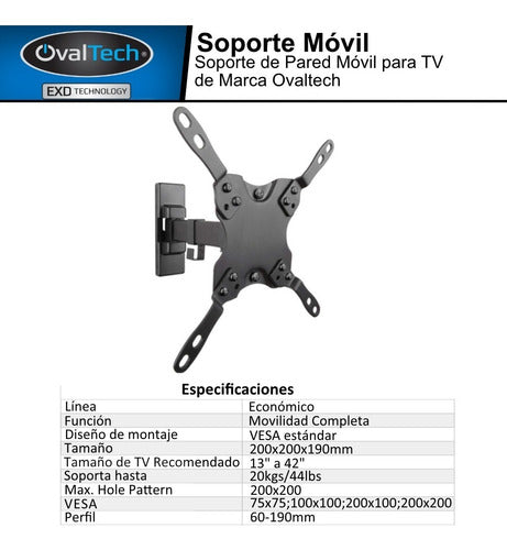 Ovaltech Soporte De Pared Ovtv-m1342  Pantalla 13-42' 20kg