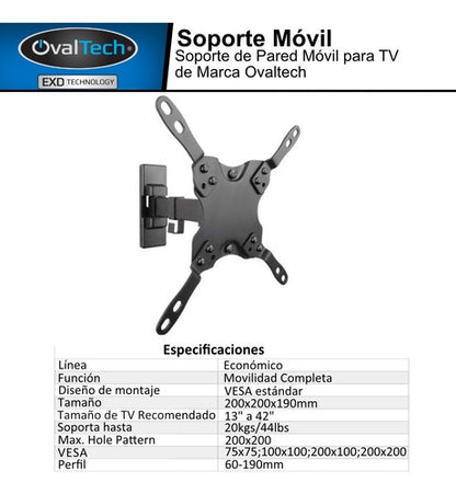 Ovaltech Soporte De Pared Ovtv-m1342  Pantalla 13-42' 20kg