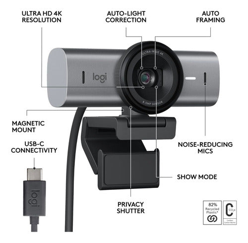 Logitech Webcam Mx Brio Pro 700, 8.5 Mp, 3840 X 2160 Pixeles