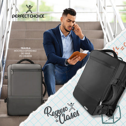 Mochila Expandible 12 Cm De Viaje Travela Pc-084808 15.6-17