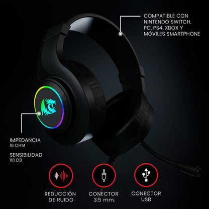 Diadema Redragon Hylas H260 Rgb Microfono Gamer Headset 3.5m