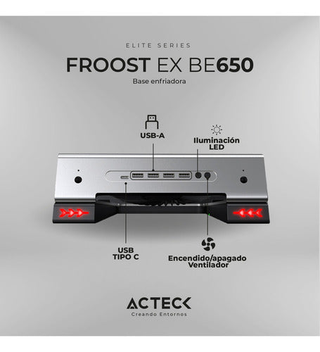 Acteck Base Enfriadora Froost Ex Be650 Rgb Laptop 16  Plata