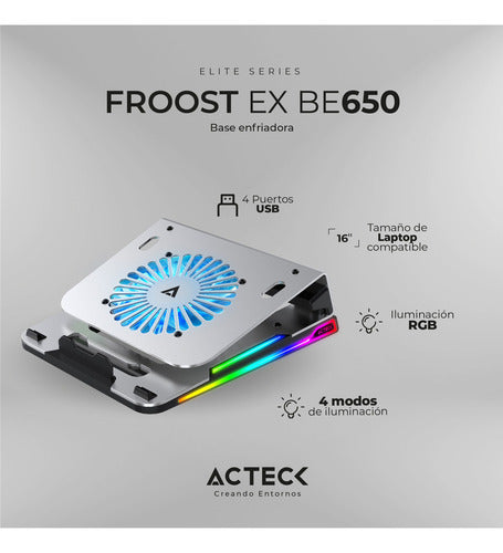 Acteck Base Enfriadora Froost Ex Be650 Rgb Laptop 16  Plata
