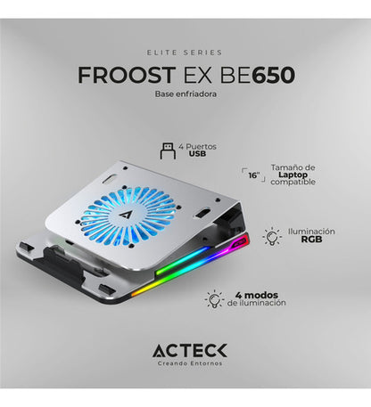 Acteck Base Enfriadora Froost Ex Be650 Rgb Laptop 16  Plata