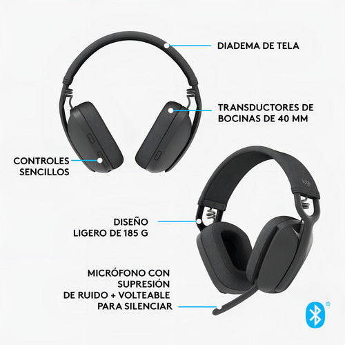 Logitech Audífonos Con Micrófono Zone Bluetooth Negro