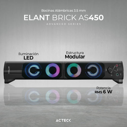 Acteck Bocinas Elant Brick, Alámbrico, 3w Rms, 3.5mm, Negro