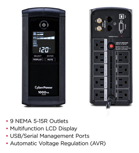 No Break Cyberpower Cp1000avrlcd, 600w, 1000va, 9 Contactos