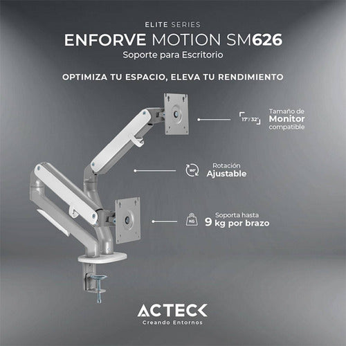 Acteck Brazo Articulado Escritorio 2 Monitores 17-32  Blanco