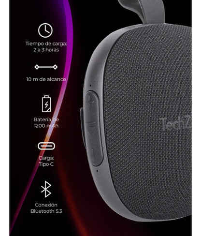 Techzone Bocina Portátil Tzsp01 Bluetooth 5w Rms Usb C Negro