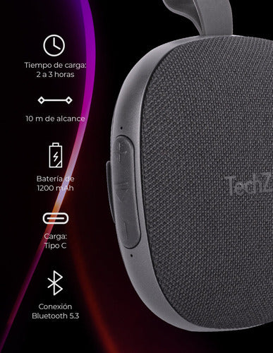 Techzone Bocina Portátil Tzsp01 Bluetooth 5w Rms Usb C Negro
