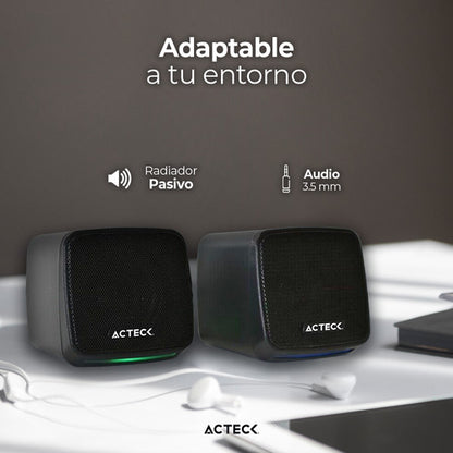 Acteck Bocinas Elant Cube, Alámbrico, 3w Rms, 3.5mm, Negro