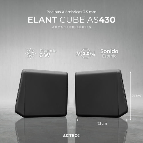 Acteck Bocinas Elant Cube, Alámbrico, 3w Rms, 3.5mm, Negro