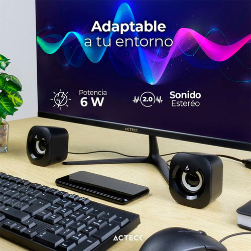 Acteck Bocinas Esence Basic, Alámbrico, 6w Rms, 3.5mm, Negro