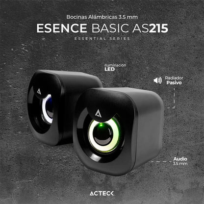 Acteck Bocinas Esence Basic, Alámbrico, 6w Rms, 3.5mm, Negro