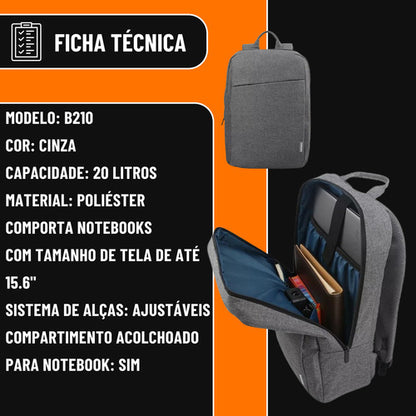 Lenovo Mochila De Poliéster B210 Para Laptop 15.6 , Gris