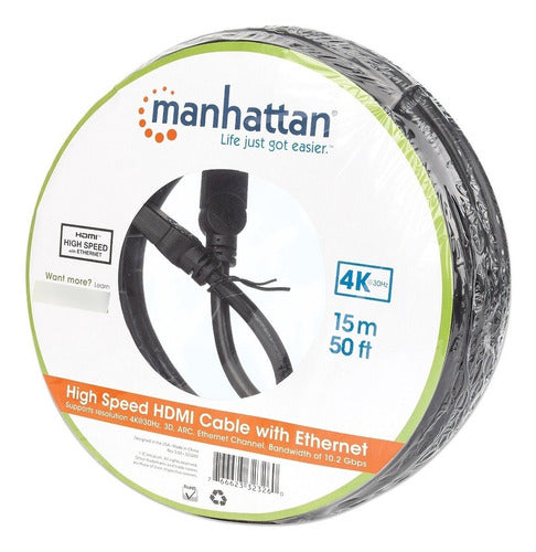 Manhattan Cable Hdmi Canal Ethernet, Hdmi Macho 4k, 30hz 15m