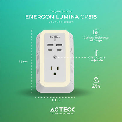 Cargador De Pared Acteck Energon Lumina Cp515 7 Conectores