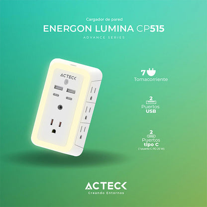 Cargador De Pared Acteck Energon Lumina Cp515 7 Conectores