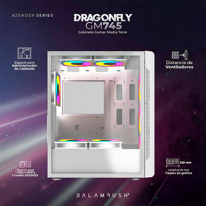 Gabinete Gamer Balam Rush Dragonfly Ii Crystal Gm745 Blanco