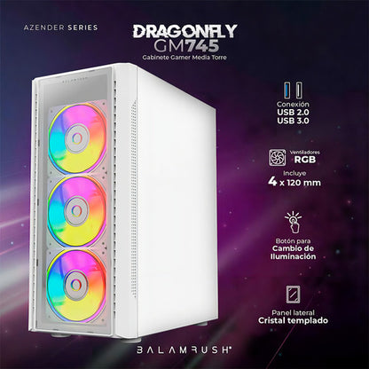 Gabinete Gamer Balam Rush Dragonfly Ii Crystal Gm745 Blanco
