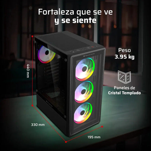 Gabinete Gamer Balam Rush Dragonfly Ii Crystal Gm745 Atx Media Torre 4 Fan Rgb Cristal Templado Usb 3.0 Negro Br-935968