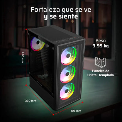 Gabinete Gamer Balam Rush Dragonfly Ii Crystal Gm745 Atx Media Torre 4 Fan Rgb Cristal Templado Usb 3.0 Negro Br-935968