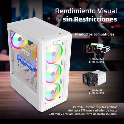 Gabinete Gamer Balam Rush Dragonfly Ii Crystal Gm745 Atx Media Torre 4 Fan Rgb Cristal Templado Usb 3.0 Negro Br-935968