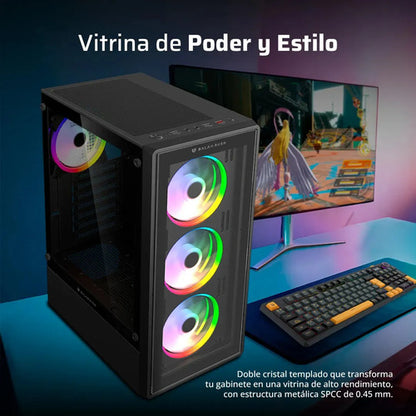 Gabinete Gamer Balam Rush Dragonfly Ii Crystal Gm745 Atx Media Torre 4 Fan Rgb Cristal Templado Usb 3.0 Negro Br-935968
